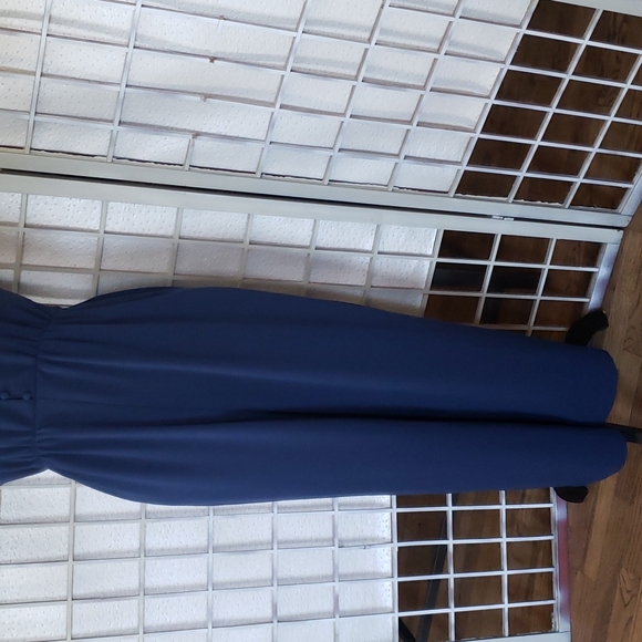 Madewell navy blue v-neck with button short sleeves wide leg romper 0 - Picture 3 of 11